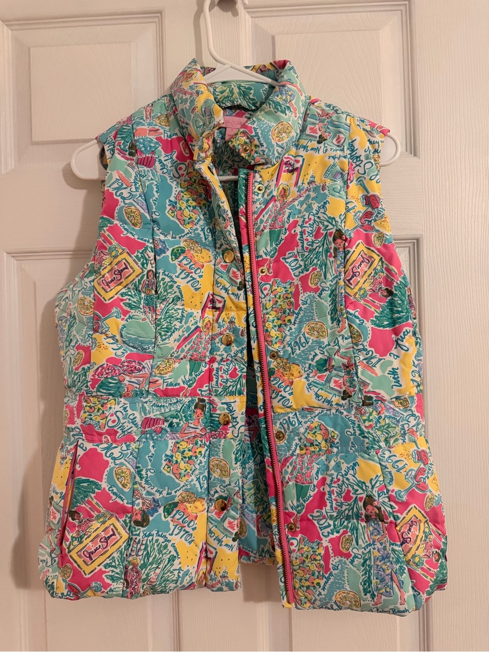 Lilly Pulitzer Puffer Vest in Teal, Pink & Yellow Tropical Print